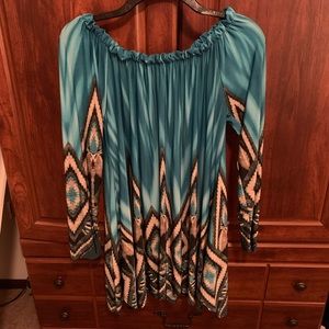 Gorgeous Turquoise Off The Shoulder Tunic Blouse